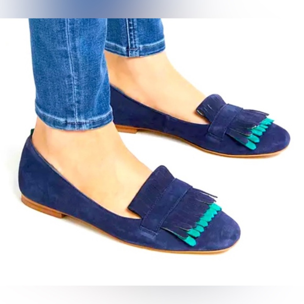 NWOB Boden Melody Fringe suede leather flats size 9/EU 39 1/2 academia preppy